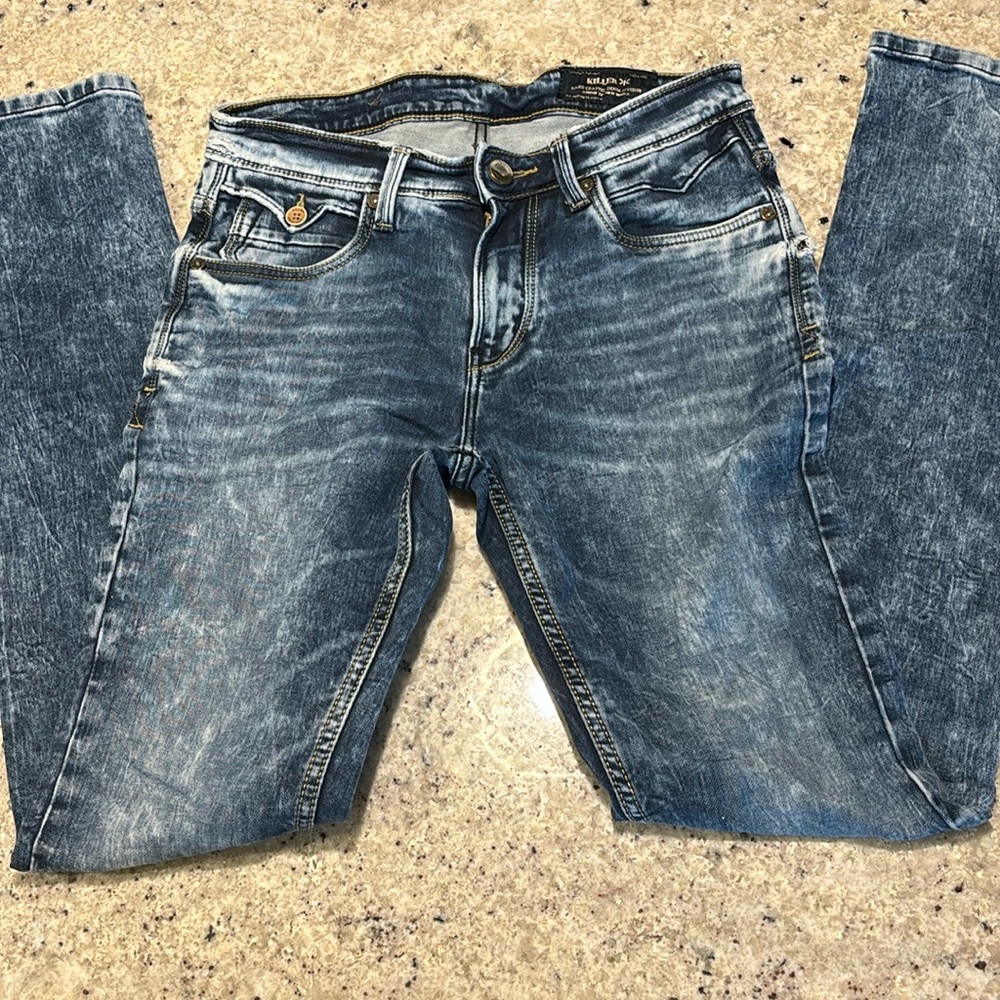 KILLER KK Skinny Fit Medium Wash Men's Blue Jeans SZ 32x 33.”  x 9 Rise